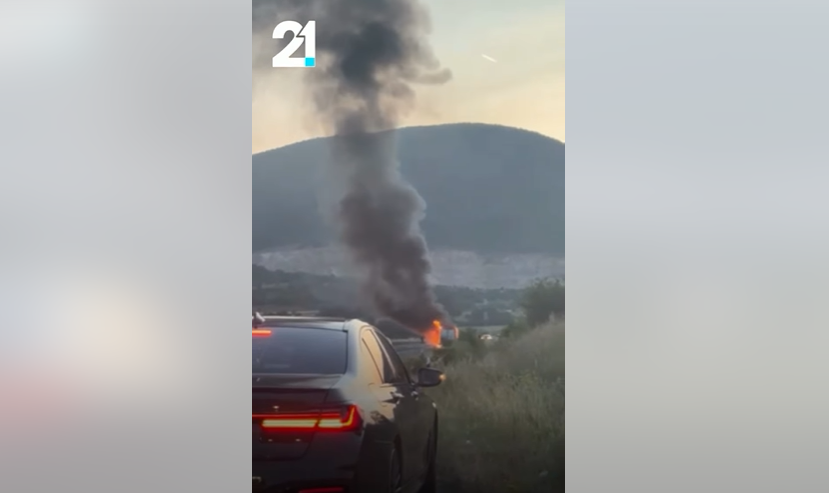 (ВИДЕО) Камион гори на автопатот Скопје – Тетово